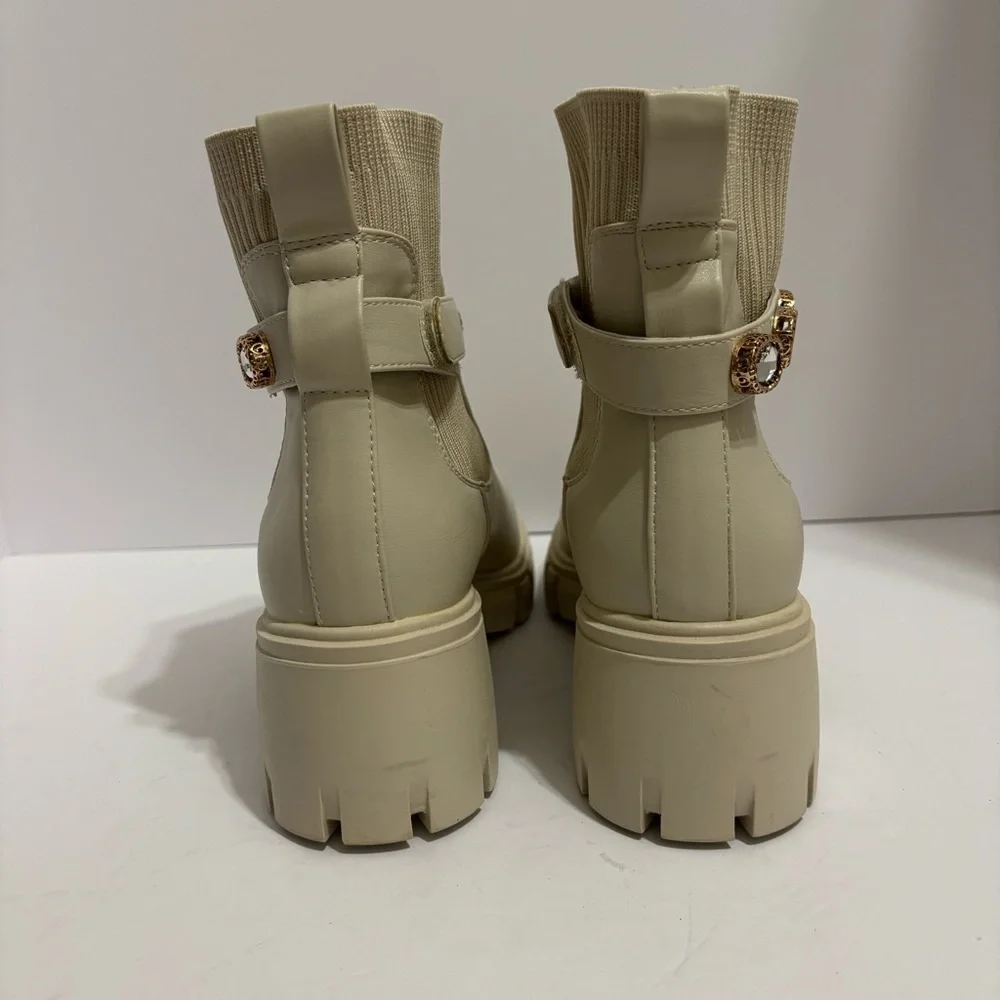 Elegant Cream Ankle Boots with Gemstone Accents